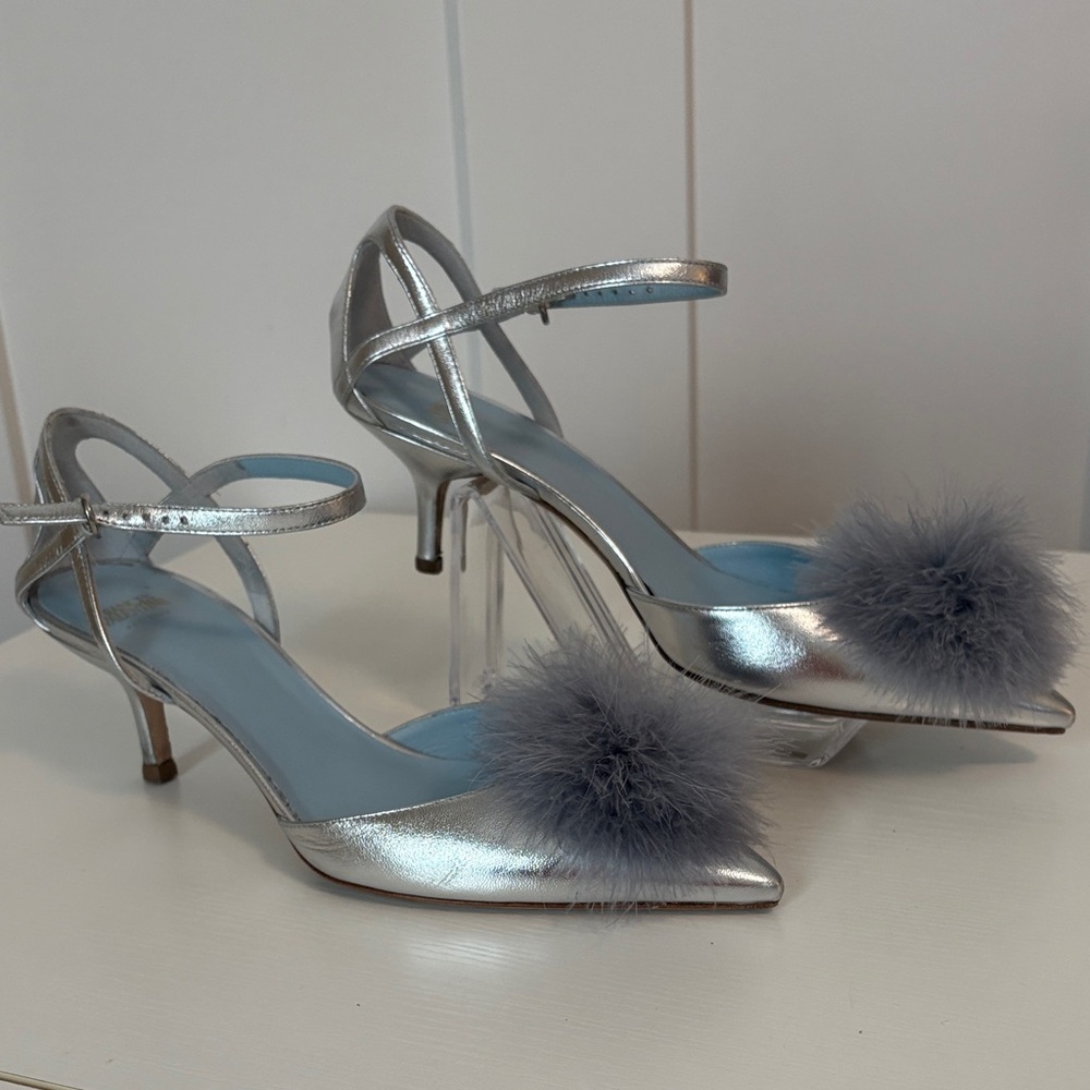 Frances Valentine Willow Mink Fluffy Pom Pom Heels - Picture 4 of 8